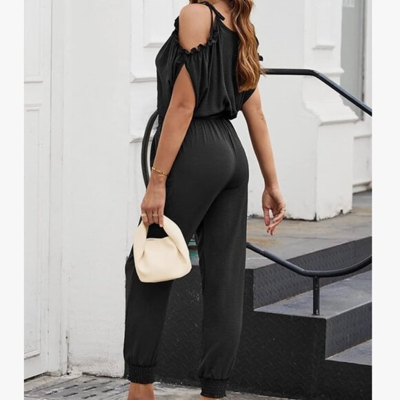 Stylish Cold Shoulder Jumpsuit - Effortless Elegance - Picture 3 of 8